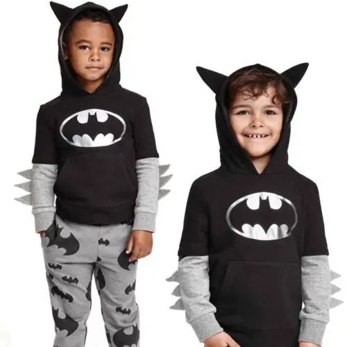 

Toddler Baby Kids Boy Cotton Long sleeves Cartoon Batman Top Sweatshirt Hoodies Pants Trouser Outfit