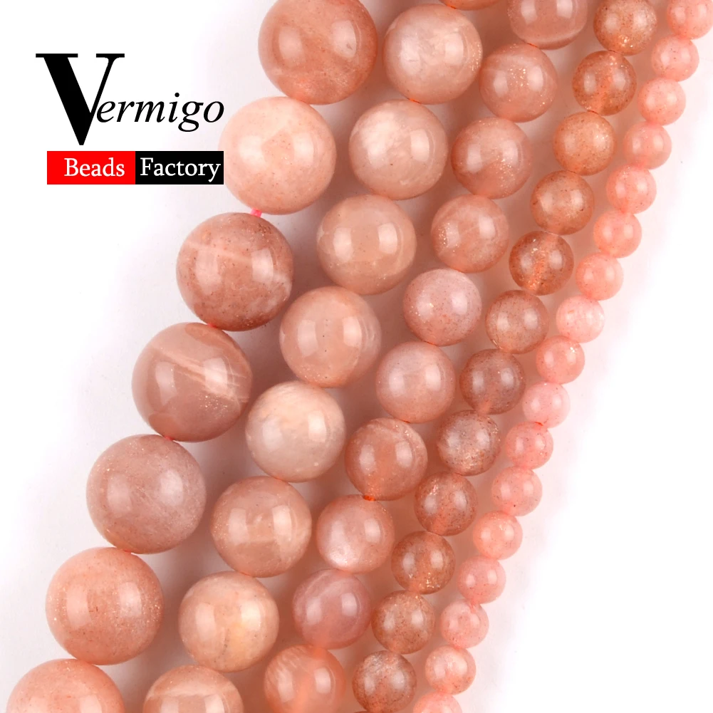 

Free Shipping AAA+ Natural Gem stone Peach Red Sunstone Round Charm Beads For Jewelry Making 4-10mm Diy Bracelet Necklace 15"