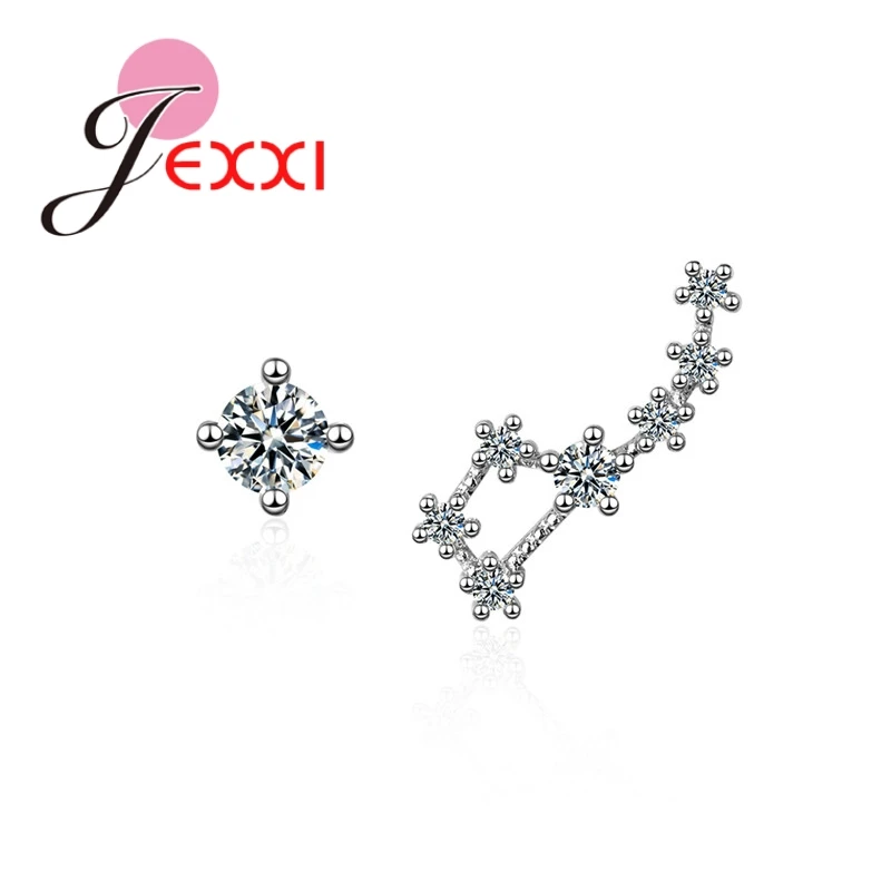 

Novel Ingenious Asymmetric 925 Sterling Silver Stud Earrings With Clear Cubic Zirconia Free Shipping For Woman Girls Lady