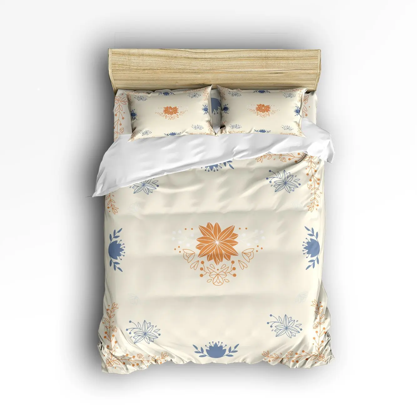 

Soft Duvet Cover Washed Microfiber Elegant Lotus Flower Warm Color Print Bedding Set 4 Pieces Sets with Zipper Closure