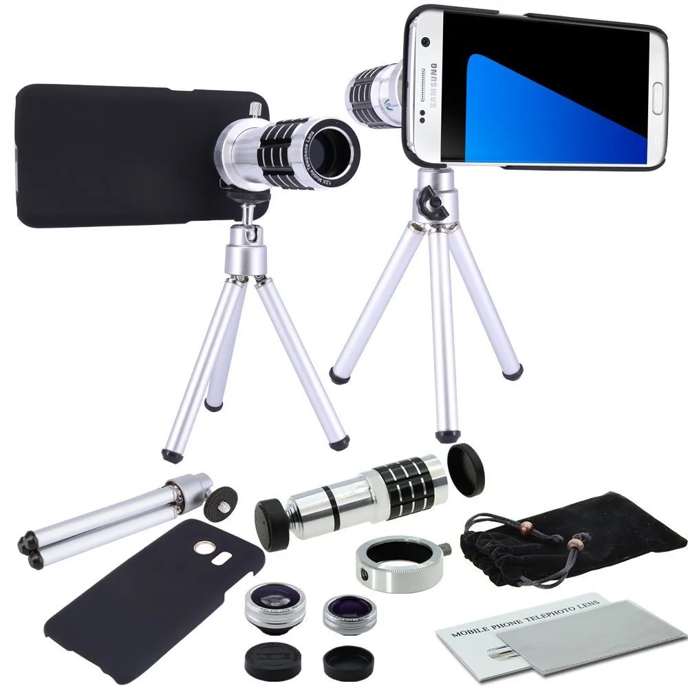 9 Piece Camera Photo Kit 12x Objective Telephoto 3 Awesome Lenses Lente Case Tripod For Samsung