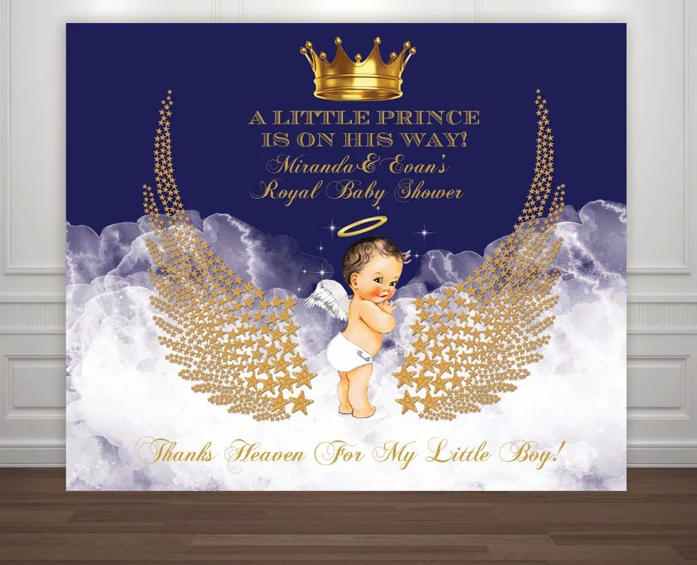 

custom gold And Royal Blue Prince Crown angel wings photo backdrop High quality Computer print party backgrounds