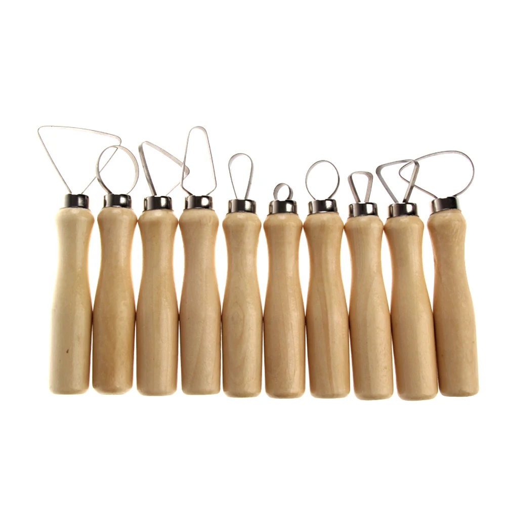10 Pcs Wood Handle Pottery Clay Sculpture Carving Loop Tool with
