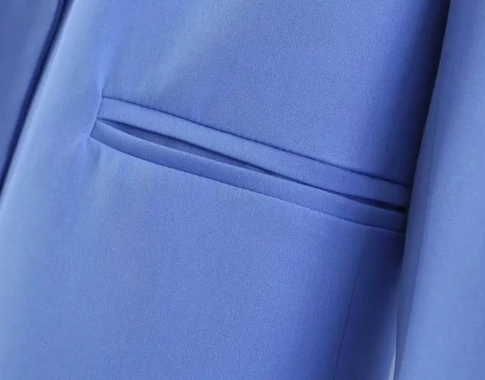 Женский синий маленький костюм, комплект Блейзер на одной пуговице, пиджак, высокая талия, бумажный мешок, брюки, офисный женский формальный комплект из двух предметов