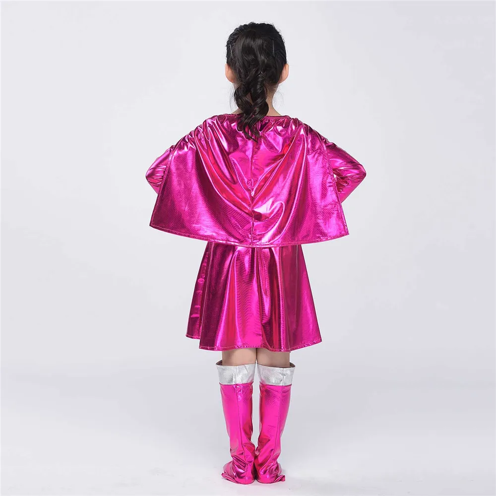 Child Pink Supergirl Costume Deluxe Shiny Pink Dress Toddler Girls DC Comics Superhero Fancy Dress