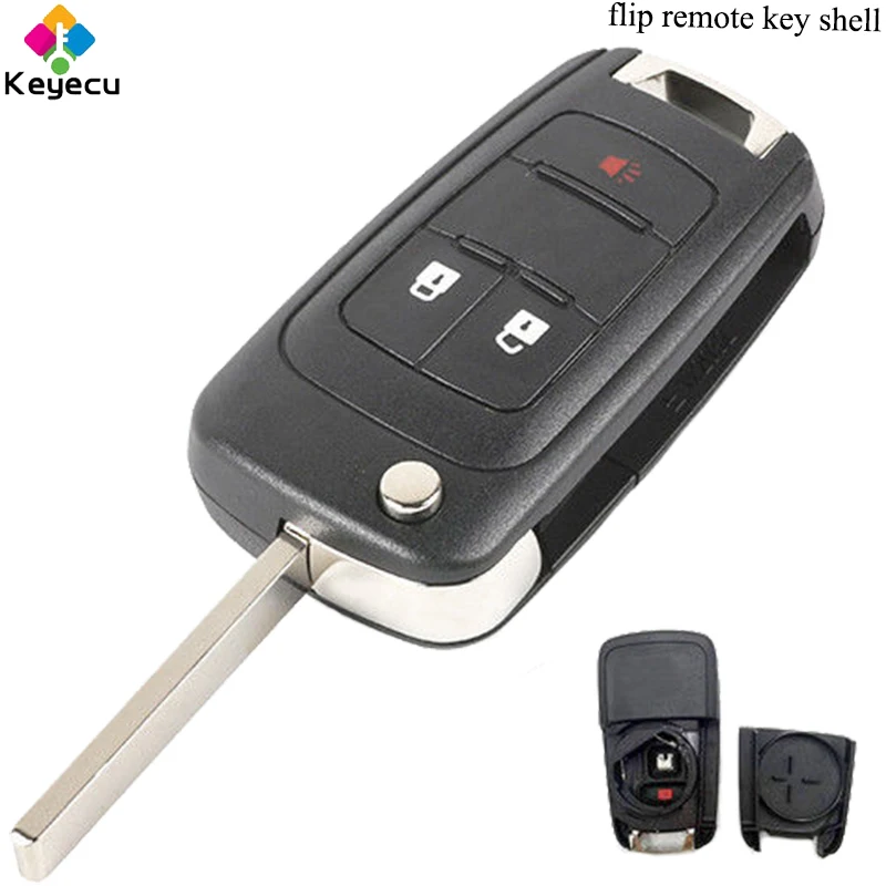 

KEYECU Flip Remote Control Car Key Shell Case - 2 1/ 3 Buttons & Uncut Blade - FOB for Chevrolet Equinox Sonic Orlando 2010-2017