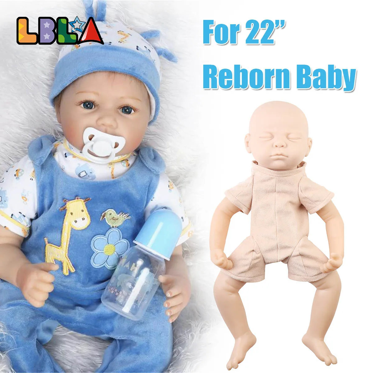 

22" Reborn Baby Doll Kit Toddler Silicone Vinyl Soft Head Arms Full Legs with Clothes Lifelike Reborn Babies Dolls Accessories