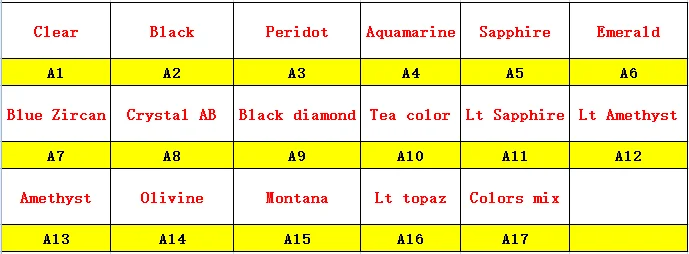 Point back rhinestone A1-A17