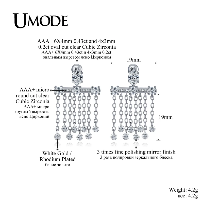 UMODE, дизайнерские висячие серьги с кисточками из циркония белого золота, свадебные украшения, серьги для женщин, Букле д 'Орель, UE0247