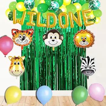

60pcs/lot Green Balloon Jungle Forest Birthday Party Supplies Celebration Decoration Artificial Palm Leaves Balloons Banner