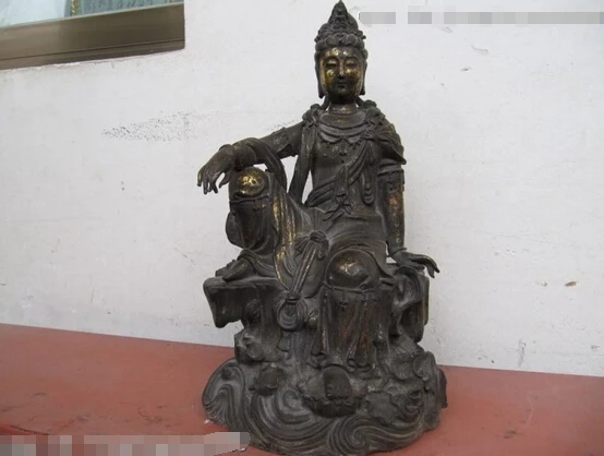 

S0105 12"China Buddhism Copper Bronze Freedom Avalokitesvara Kwan-Yin Guan Yin Statue D0318