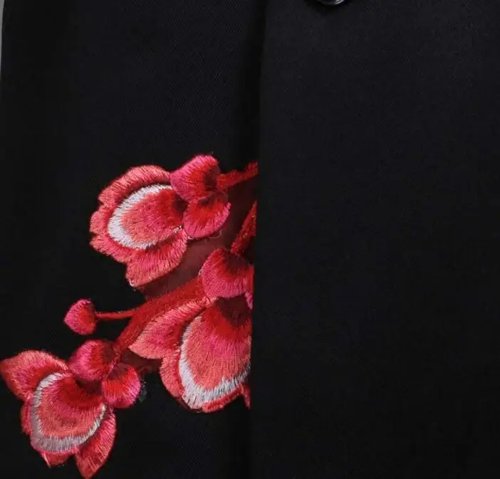 Блейзер в полоску с вышивкой мужские официальные платья последние конструкции пальто Свадебный костюм мужские masculino свадебные костюмы для мужчин черный воротник-стойка