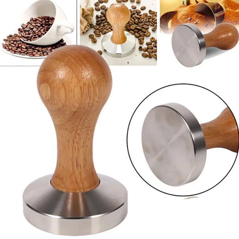 High Quality Stainless Steel 58mm Wooden Handle Coffee Tamper Barista