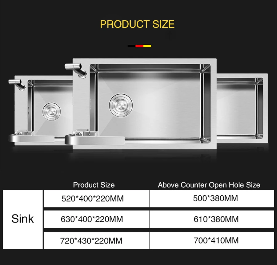 QINGYU ELEVEN Horizontal Kitchen Sink High Quality 304 Stainless Steel Dish Sink Large Size Single Bar Counter Kitchen Sink