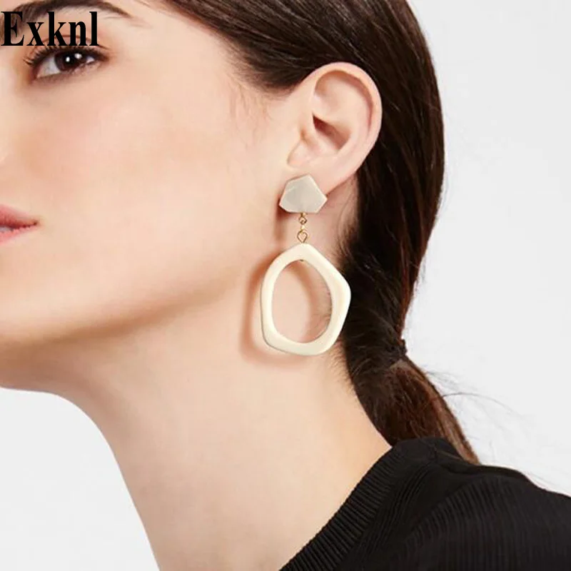 

Exknl Drop Earrings For Women Vintage Big Trendy Wood style Fashion Jewelry Wedding Geometric Women Dangle Boho Earrings 2019