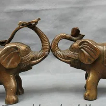 1" Китайский Бронзовый Медный Фэншуй YuanBao Жуи Слон Heffalump Статуя Пара