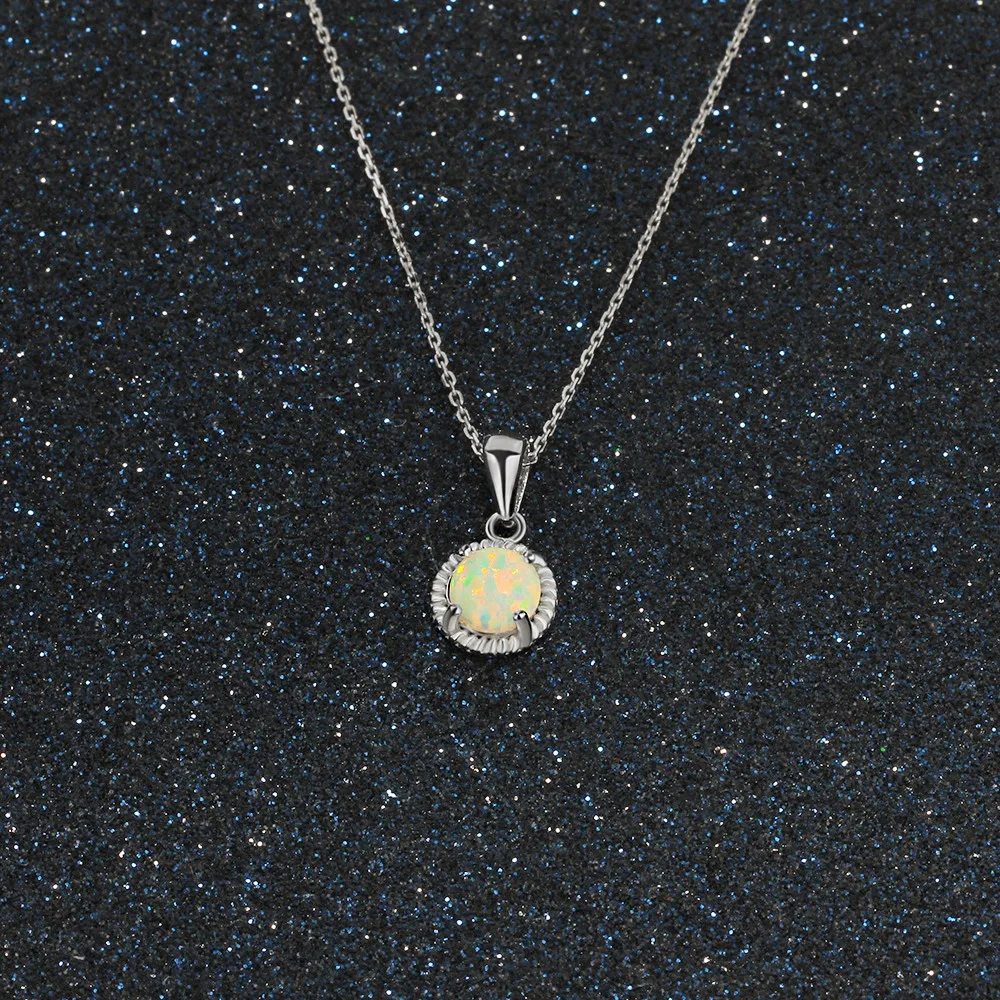 Round Shape Opal Stone Pendant Necklace Classic 925 Sterling Silver Necklace & Pendants Best Gift For Women (JewelOra NE102687 )