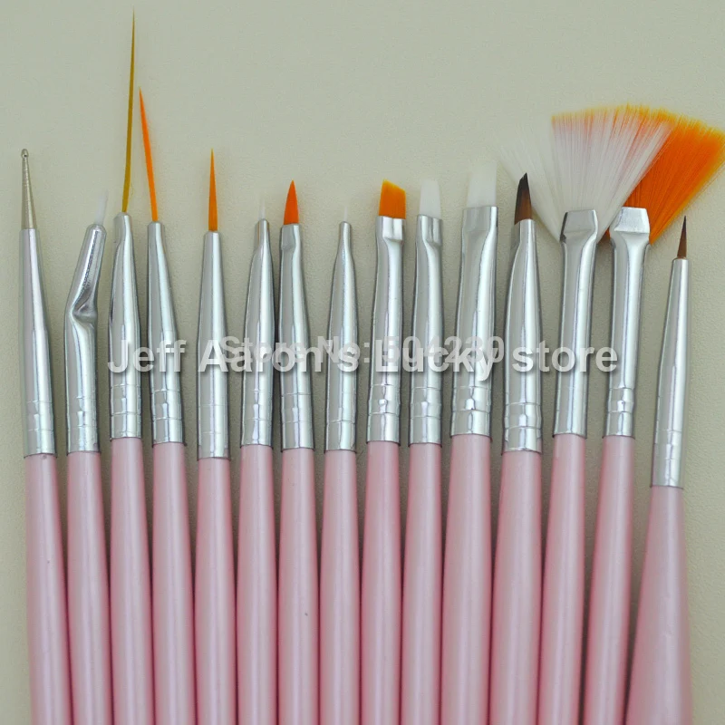 15 PCS Pearly Pink Acrylic Nail Art Brush Set Nail Painting Drawing