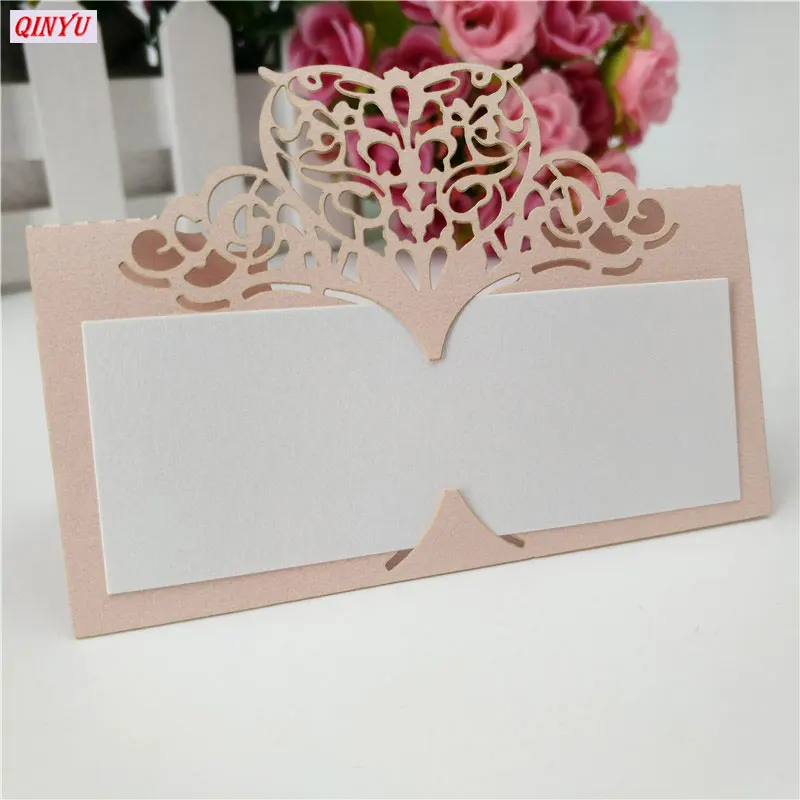 100 stks Seat card Laser Gesneden brumiloft Decoratie Tafel Card Naam Plaats Card brumiloft Decoratie Gunst 5Z SH871 - Цвет: pink