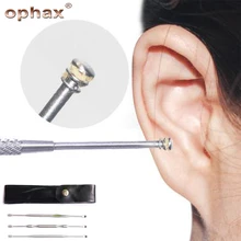 OPHAX, 3 шт./лот, нержавеющая сталь, Ушная палочка, двухсторонняя Ушная палочка, Ушная палочка, для удаления воска, Кюретка, очиститель ушей, ложка, спиральный инструмент для чистки ушей