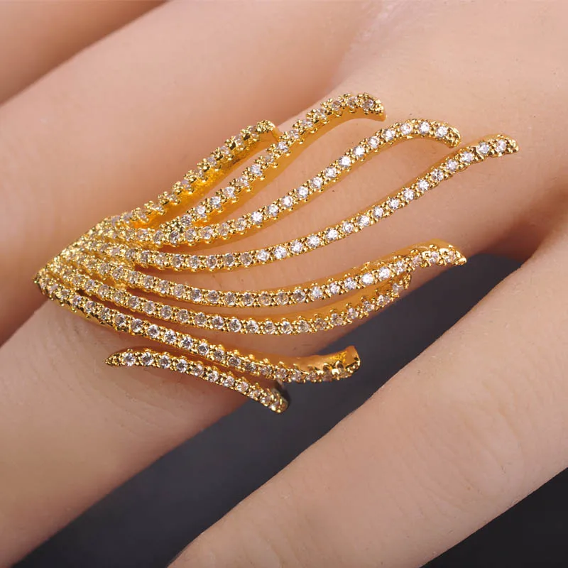 Благородные слои обручальные кольца для женщин Joias Ouro микро проложить Циркон огненный хвост форма кольцо Регулируемый ногтей Медь пара кольцо