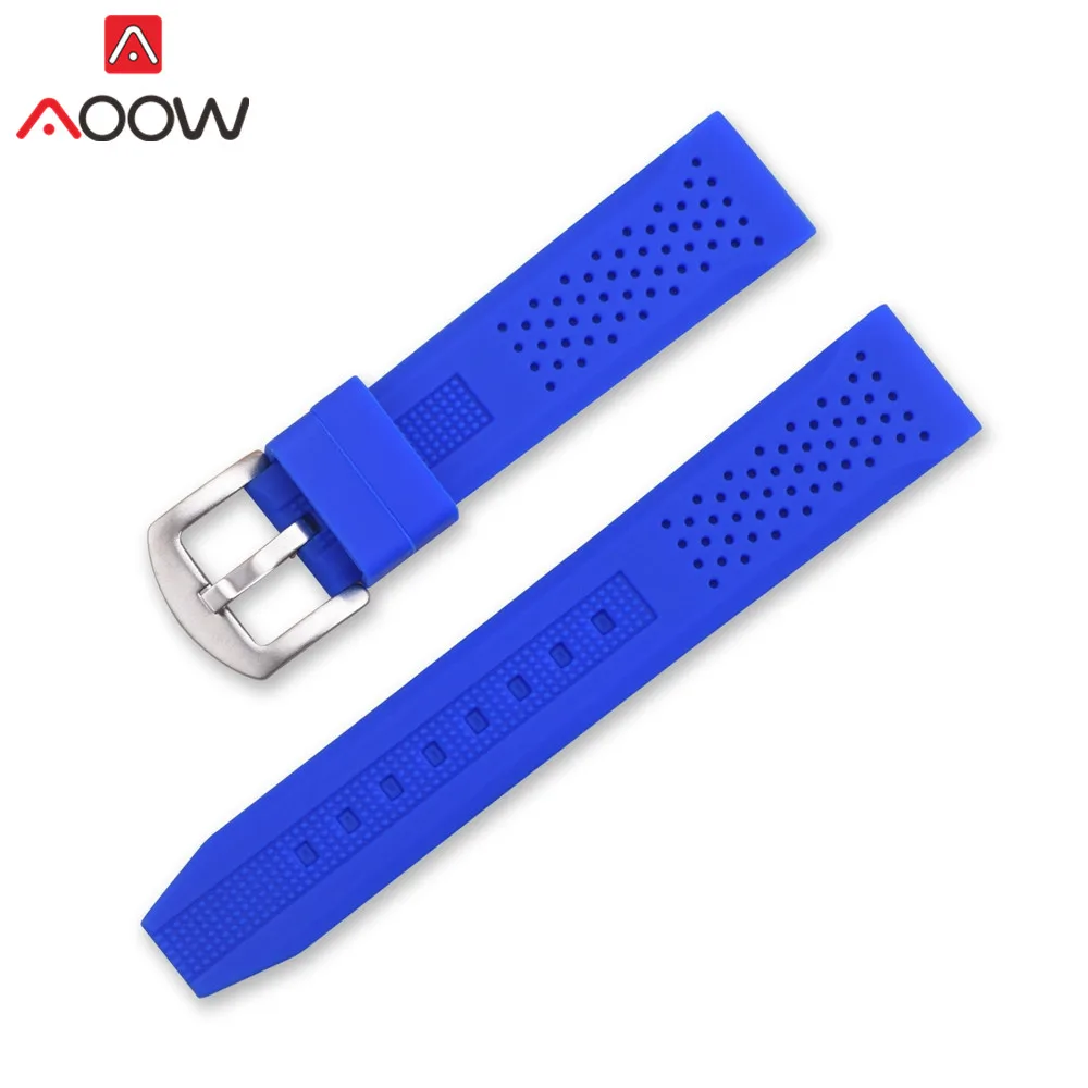 Universal 16mm 18mm 20mm 22mm 24mm Soft Silicone Watchband for Gear S2 S3 Sport Waterproof Strap Bracelet Band Accessories - Цвет ремешка: Blue