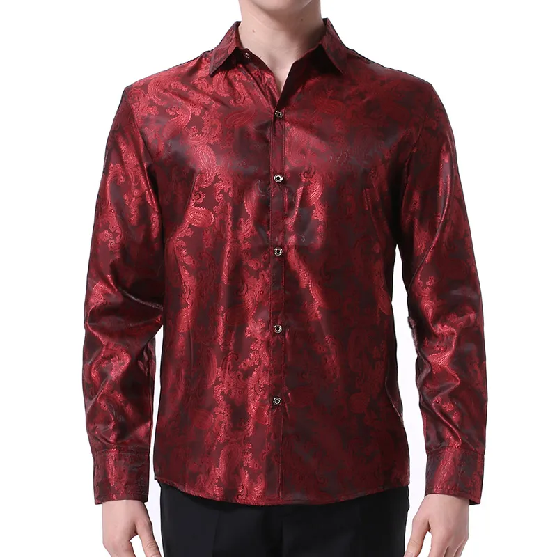 

YUNCLOS 2019 New Arrival Men's Paisley Shirt Fashion Brand Clothing PrintedLong Sleeve Dress Shirt Button Down Casual Slim Fit