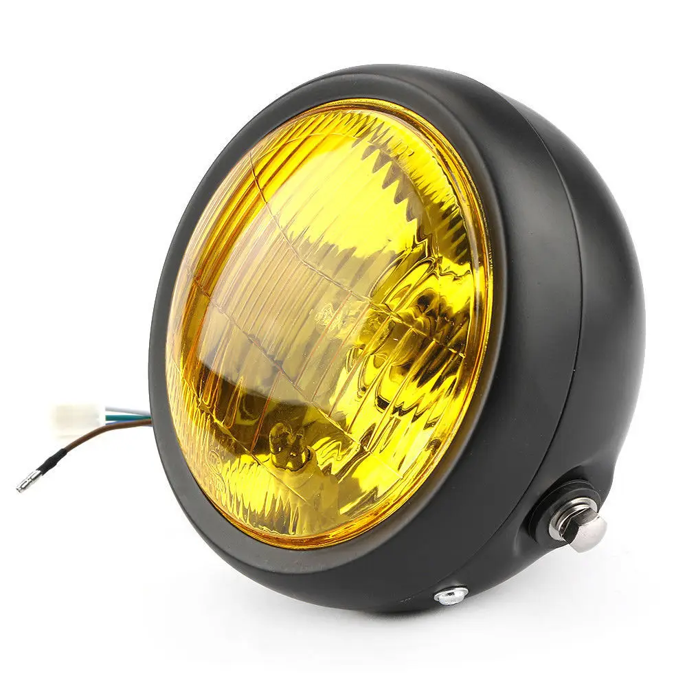 6.5" Black Retro Motorcycle LED Headlight+Grill Cover Set Grill Motorbike Cafe Racer Head Lamp Cover For Cafe Racer