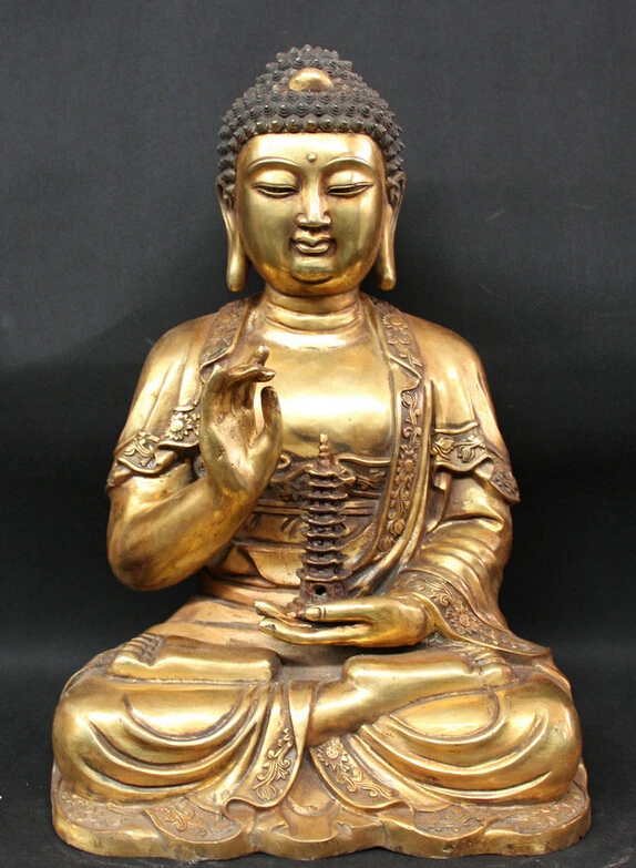 

150610 S1622 17" Tibet Buddhism Bronze Gilt Seat Shakyamuni Amitabha Buddha Pagoda Statue