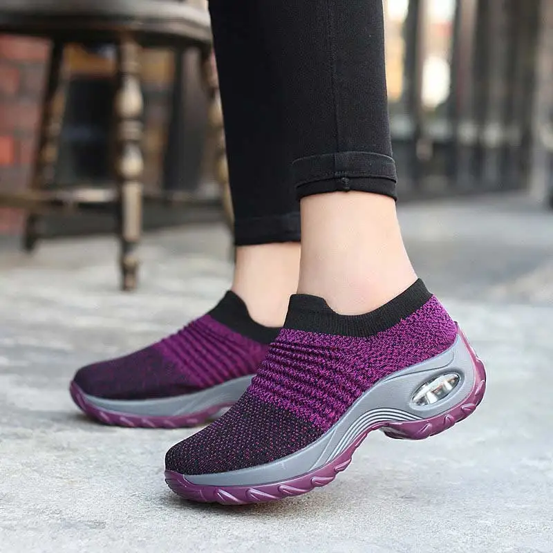 Fashion round toe wedges breathable mesh shoes woman new mixed color comfortable sports mother sneakers women summer shoes