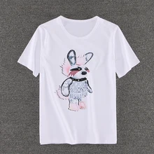 Фабрика новая хлопковая забавная футболка Летняя женская Милая футболка с принтом кролика с коротким рукавом женская белая футболка harajuku