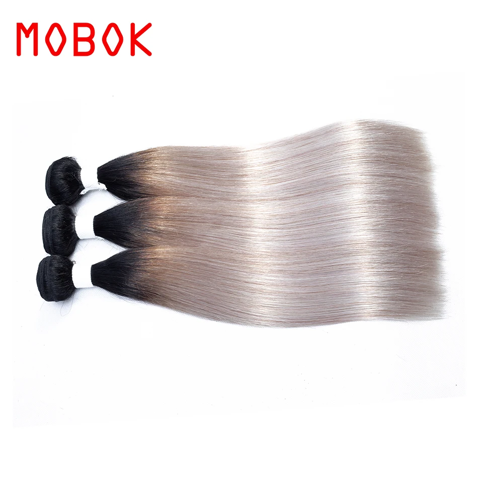 MOBOK Peruvian Straight Hair OT Cool Silver Color Pre-Colored100% Human Bundles Non Remy 10-20 Inch Weave Extension | Шиньоны и парики