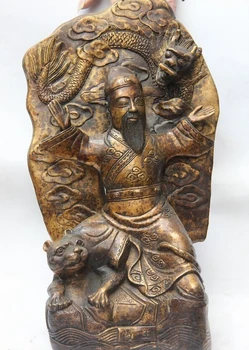 

song voge gem S0725 14 Chinese Fane Copper Bronze Dragon Tiger King of Medicine Yao Wang God Statue