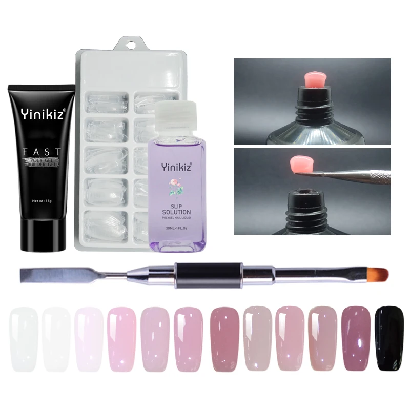 Yinikiz Nail Gel Varnish Kit 15ml Poly Gel Set Uv Builder Gel Nail Liquid Slip Solution Polygel