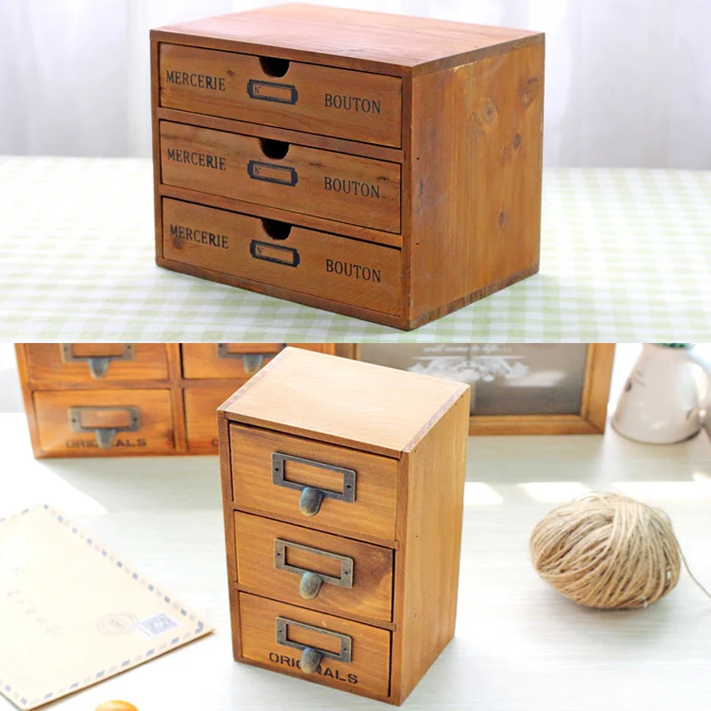 Buy Wooden Desktop Three Layers Storage Boxes