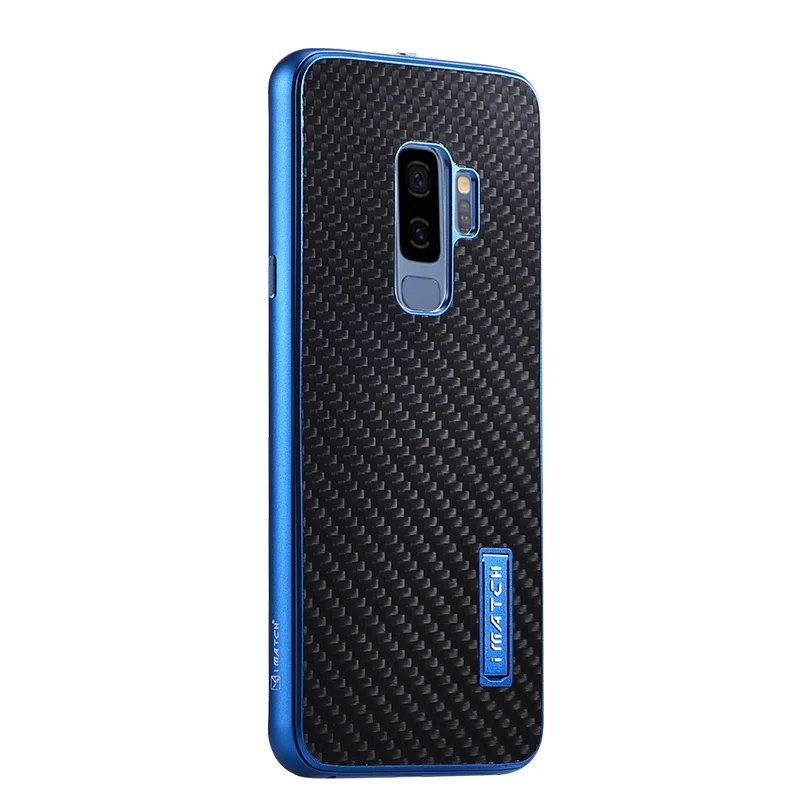 iMatch Luxury Aluminum Metal Bumper Carbon Fiber Back Cover Case for Samsung Galaxy S9 & Samsung Galaxy S9 Plus