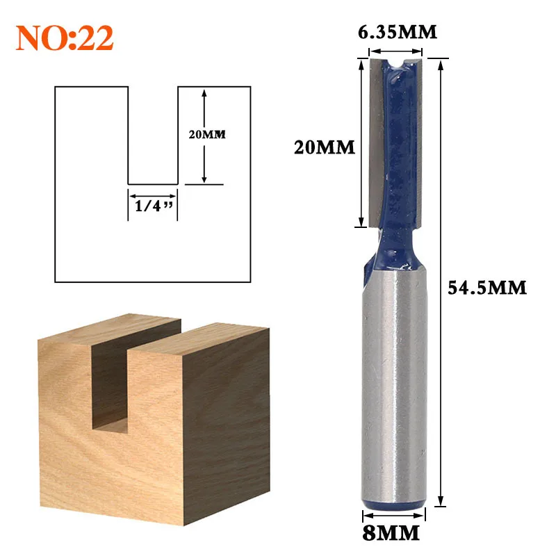 1 шт. 8 мм хвостовик древесины маршрутизатор бит прямой Концевая фреза триммер очистка заподлицо отделка угловая круглая бухта коробка биты инструменты фреза - Длина режущей кромки: NO22
