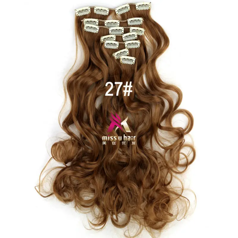 Miss U Hair 1" 45 см 130 г длинные волнистые синтетические заколки для наращивания волос штук 7 шт./компл. Термостойкое волокно