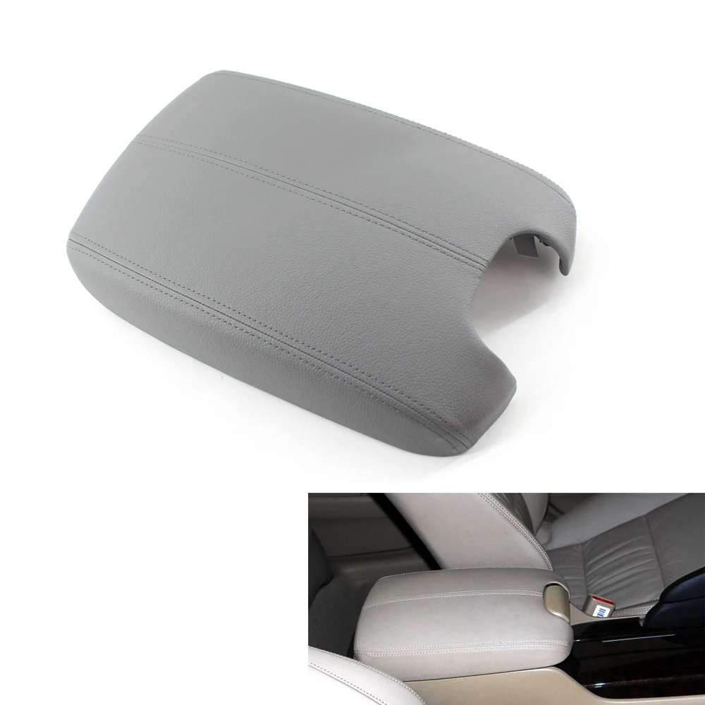 Leather Car Armrest Cover Center Console Armrest Lid Gray for Honda