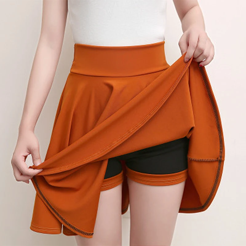 Шорты, юбки для женщин размера плюс 4XL, лето, трапециевидная школьная плиссированная юбка с высокой талией, Женская Корейская элегантная юбка - Цвет: Ginger Yellow