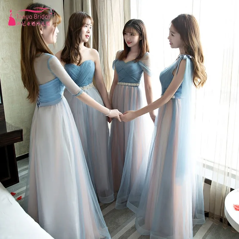 Buy A Line Long Bridesmaid Dresses 2017 Fast Shipping Pink Blue Tulle Crystal