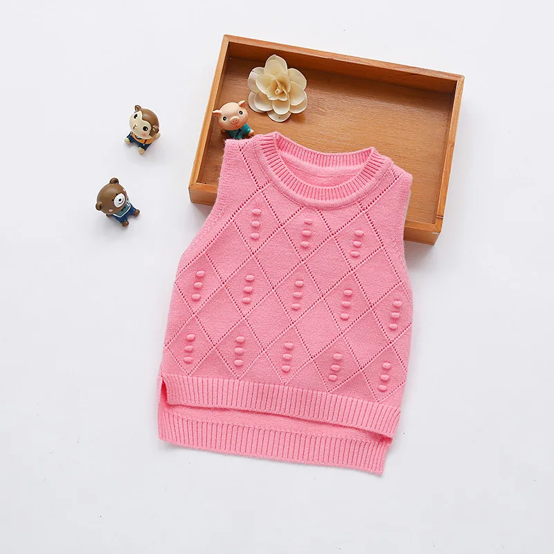 Hollow Out Baby Girl Sweater Vest Diamond Pattern O-Neck Sweet Princess Sleeveless Outfit Children's Knitting Pullover High Quality (10)