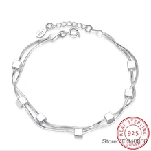 Браслет из стерлингового серебра 925 пробы квадратная коробка звезда двойная цепь регулируемый браслет ножной браслет для женщин pulseira S-B167