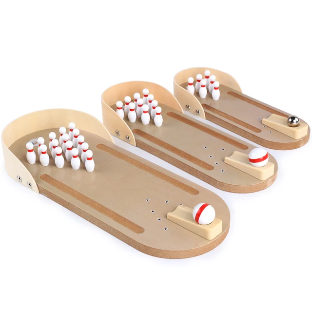 Cheap Wood Mini Desktop Bowling Game Toy Sports Toy Set Fun Indoor Parent-Child Interactive Table Game Bowling Developmental 3+ Years