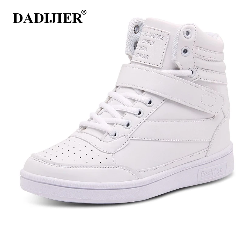 Günstige 2018 frauen Casual Schuhe Espadrilles Plattform Versteckte Zunehmende Turnschuhe PU Leder Schuhe Frau High Top Weiß Schuhe ST213
