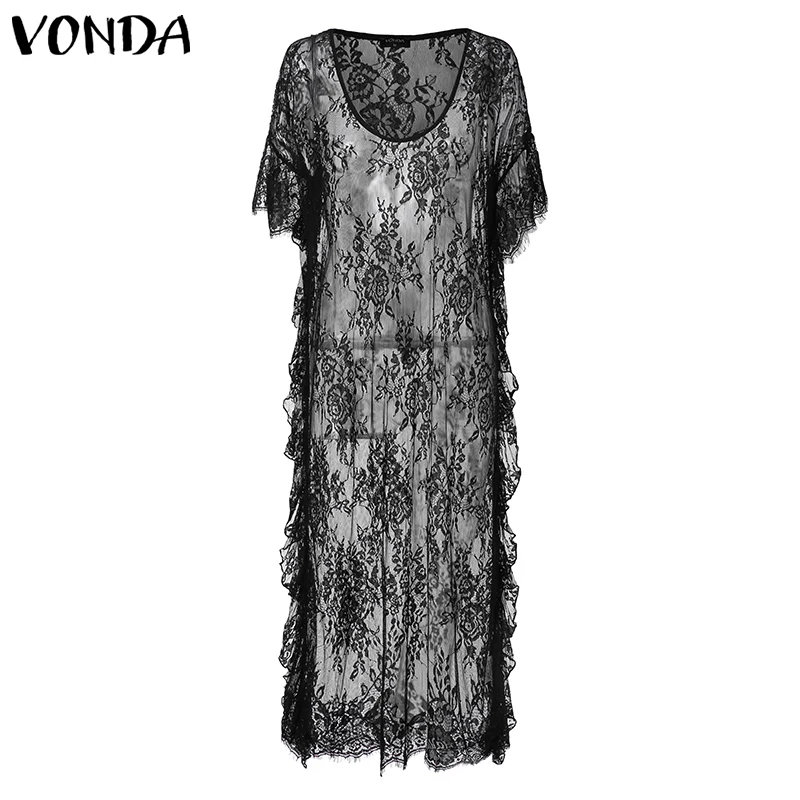 VONDA, женское платье для беременных, богемное, белое, длинное, сексуальное, v-образный вырез, рукав-бабочка, открытое, одноцветное, кружевное, для беременных, сарафан