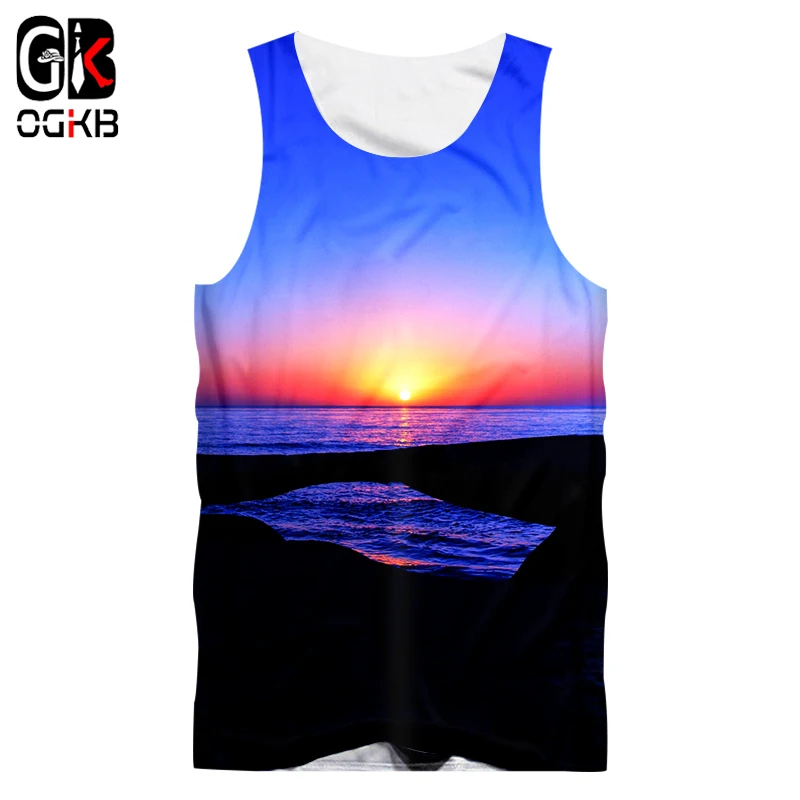 

OGKB Vest Boy Factory Fitness Multicolor 3D Tank Tops Printed Sunset sky Hip Hop Big Size Attire For Men Summer Sleeveless Shirt