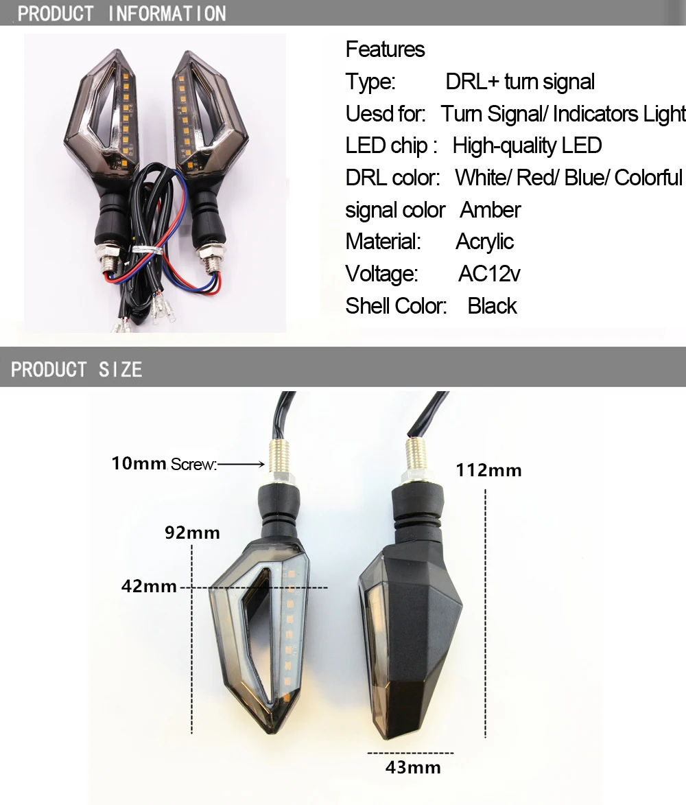 2pcs Flowing Universal Motorcycle Turn Signal Indicators 9 LED 12V Blinkers Flexible Bendable Lamp Light Amber Blue Red White (7)