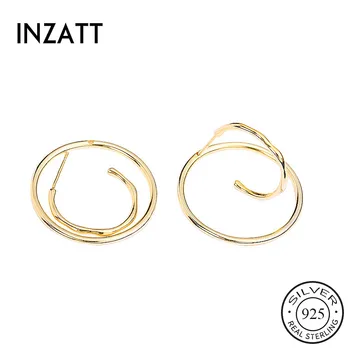 

INZATT Real 925 Sterling Silver Geometric Round Unique Hoop Earrings For Fashion Women Party Minimalist Trendy Fine Jewelry