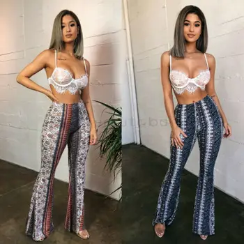 

Hirigin Women Harem Long Pants Hippie Wide Leg Gypsy Floral Print Leopard Dance Boho Palazzo Trousers